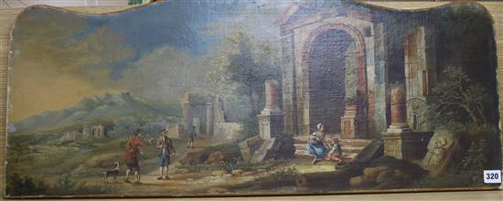 Continental School Figures in an Italianate landscape 37 x 87cm, unframed